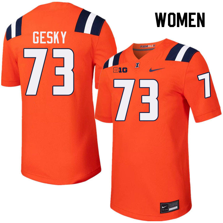 Women #73 Josh Gesky Illinois Fighting Illini College Football Jerseys Stitched-Orange